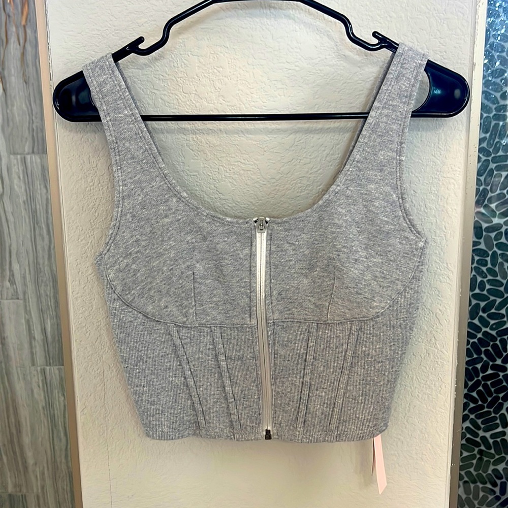 NWT Victorias Secret cotton fleece corset top, Size M, heather grey